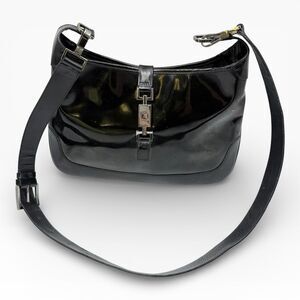 Authentic GUCCI Vintage Jackie Shoulder Hand Bag Leather Black W Certificate